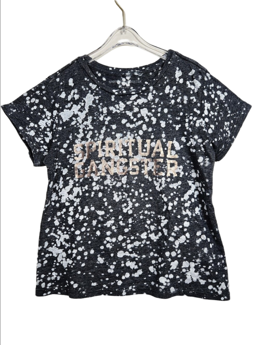 Spiritual Gangster Kids Black/White Splatter Bleach T-Shirt, Size 12 ~ PRELOVED